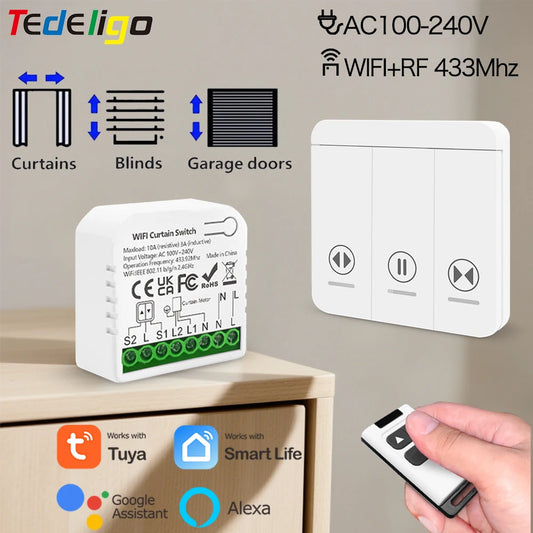 Tuya WiFi Smart Curtain Switch Roller Blinds Shutter Module 433MHz RF Remote Control Works With Alexa Google Home Assistant